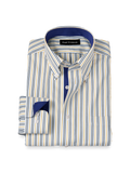 Non-Iron Cotton Stripe Dress Shirt With Contrast Trim - Blue/gold