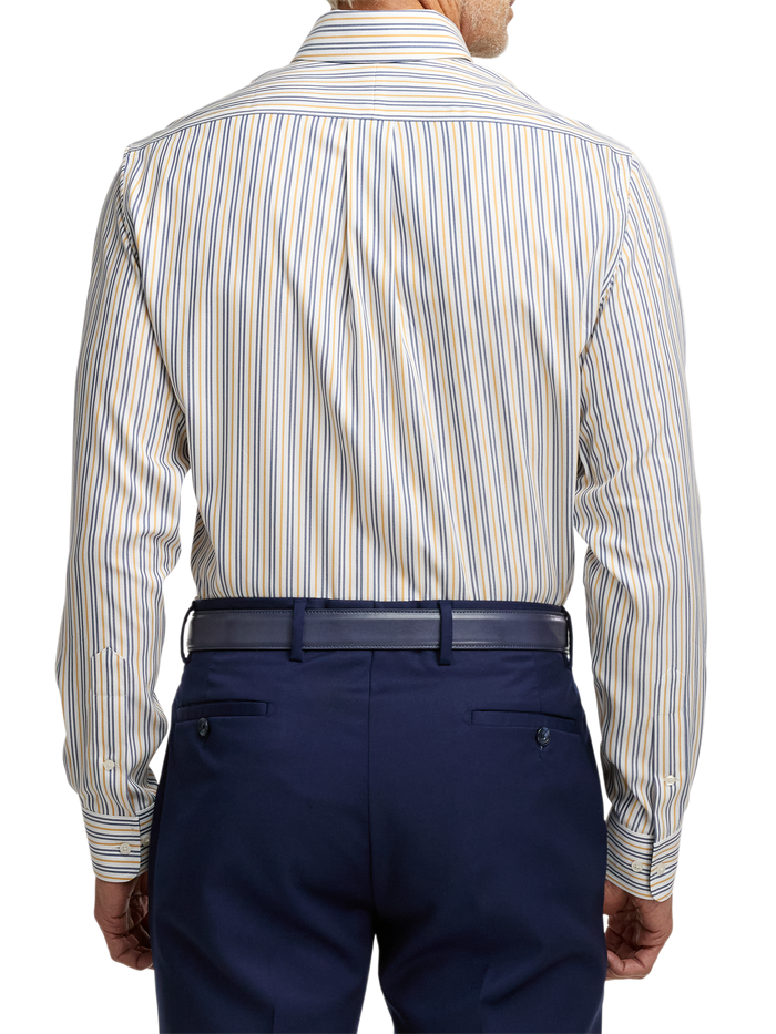 Non-Iron Cotton Stripe Dress Shirt With Contrast Trim - Blue/gold