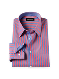 Product Image of Non-iron Cotton Stripe Dress Shirt With Contrast Trim-Blue/Red