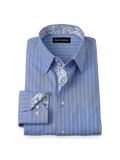 Product Image of Non-iron Cotton Stripe Dress Shirt With Contrast Trim-Blue/Yellow