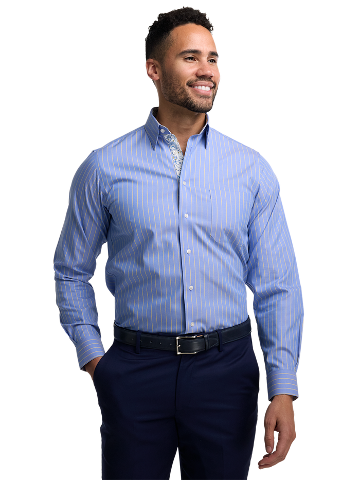 Alternate Image of Non-iron Cotton Stripe Dress Shirt With Contrast Trim-1