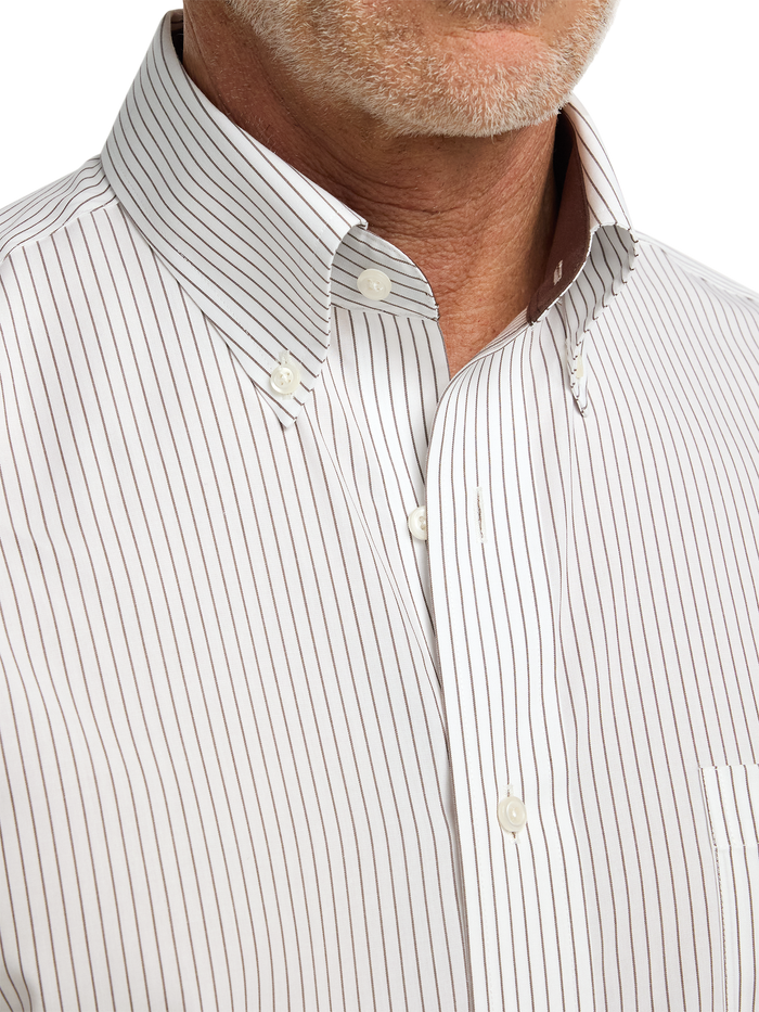Non-Iron Cotton Stripe Dress Shirt With Contrast Trim - Brown