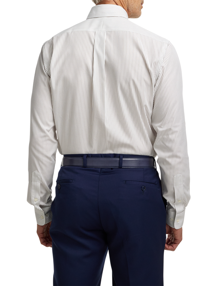 Non-Iron Cotton Stripe Dress Shirt With Contrast Trim - Brown