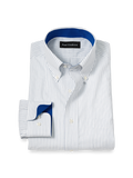 Product Image of Non-iron Cotton Stripe Dress Shirt With Contrast Trim-Cobalt