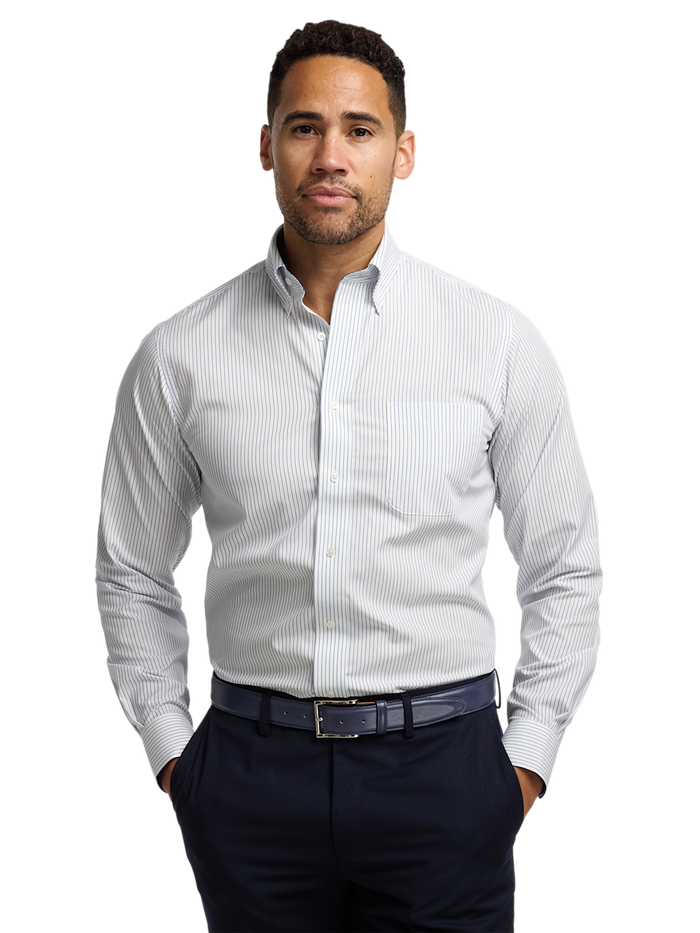 Alternate Image of Non-iron Cotton Stripe Dress Shirt With Contrast Trim-1