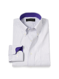 Product Image of Non-iron Cotton Stripe Dress Shirt With Contrast Trim-Purple