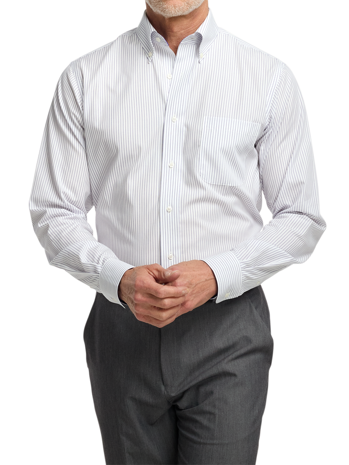 Non-Iron Cotton Stripe Dress Shirt With Contrast Trim - Purple