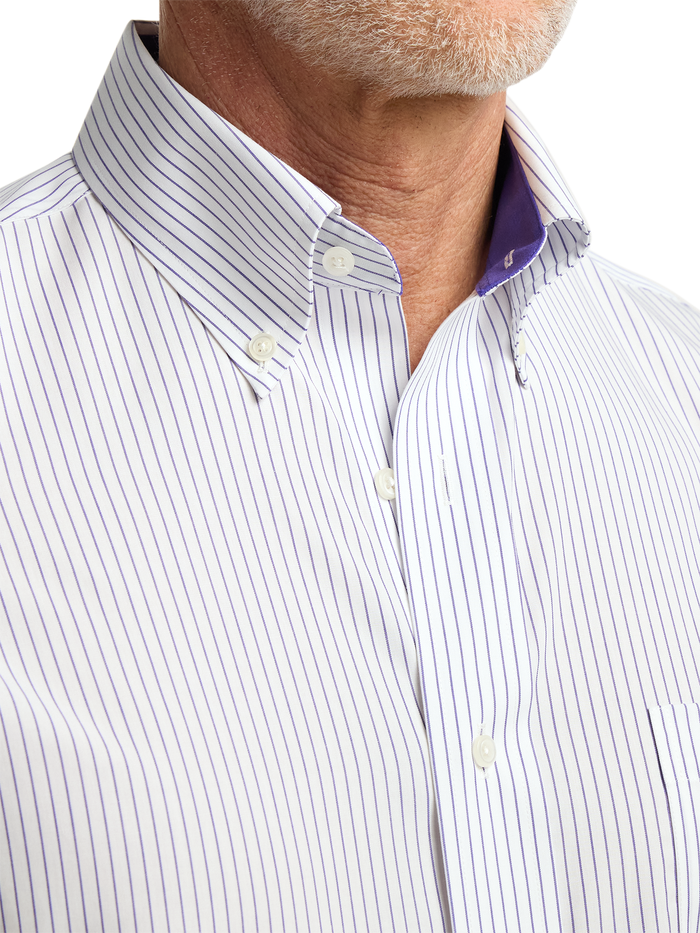 Non-Iron Cotton Stripe Dress Shirt With Contrast Trim - Purple