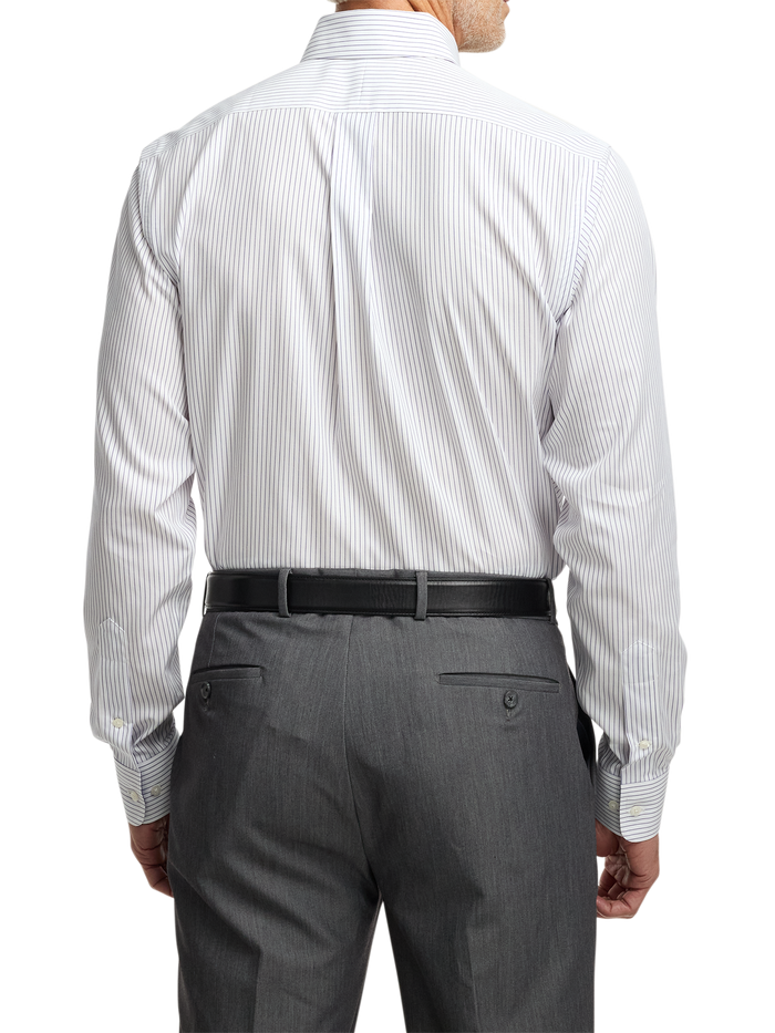 Non-Iron Cotton Stripe Dress Shirt With Contrast Trim - Purple