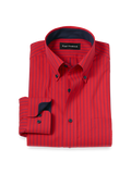 Product Image of Non-iron Cotton Stripe Dress Shirt With Contrast Trim-Red