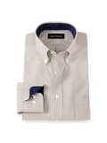 Product Image of Non-iron Cotton Stripe Dress Shirt With Contrast Trim-Tan