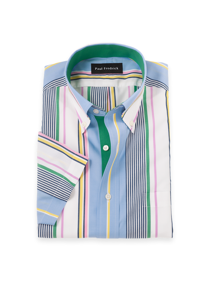 Product Image of Non-iron Cotton Stripe Dress Shirt With Contrast Trim-Blue Multi