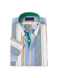 Product Image of Non-iron Cotton Stripe Dress Shirt With Contrast Trim-Blue Multi