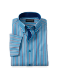 Product Image of Non-iron Cotton Stripe Dress Shirt With Contrast Trim-Teal