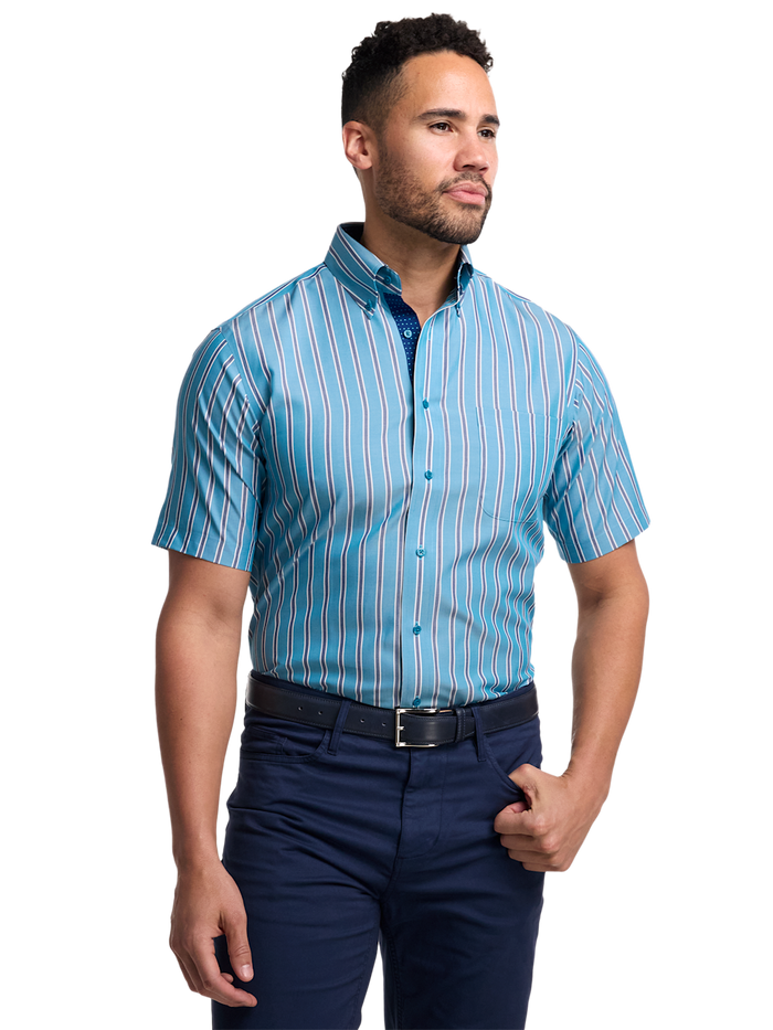 Alternate Image of Non-iron Cotton Stripe Dress Shirt With Contrast Trim-1