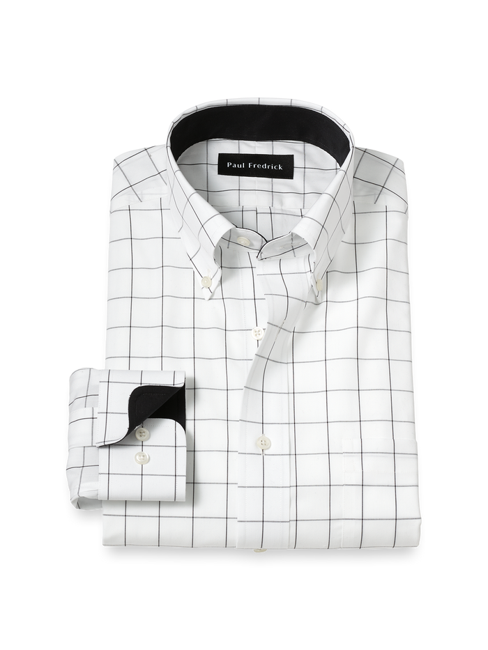Product Image of Non-iron Cotton Windowpane Dress Shirt With Contrast Trim-Black