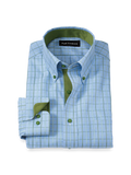 Non-Iron Cotton Windowpane Dress Shirt With Contrast Trim - Blue