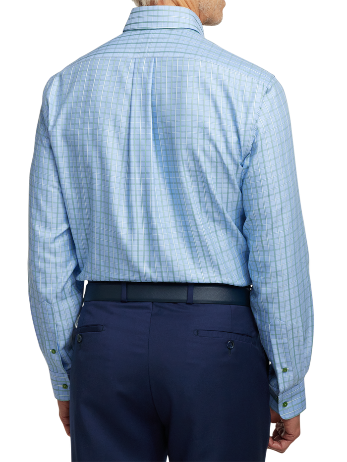 Non-Iron Cotton Windowpane Dress Shirt With Contrast Trim - Blue