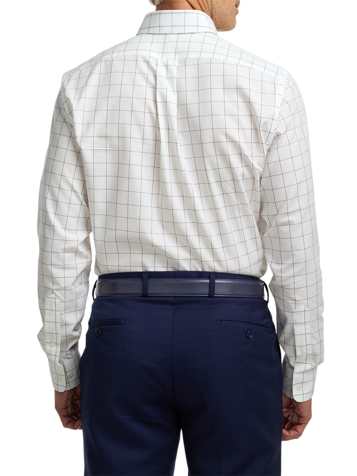 Non-Iron Cotton Windowpane Dress Shirt With Contrast Trim - Brown