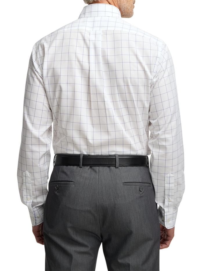 Non-Iron Cotton Windowpane Dress Shirt With Contrast Trim - Purple