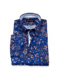 Product Image of Non-iron Linen Floral Dress Shirt With Contrast Trim-Cobalt