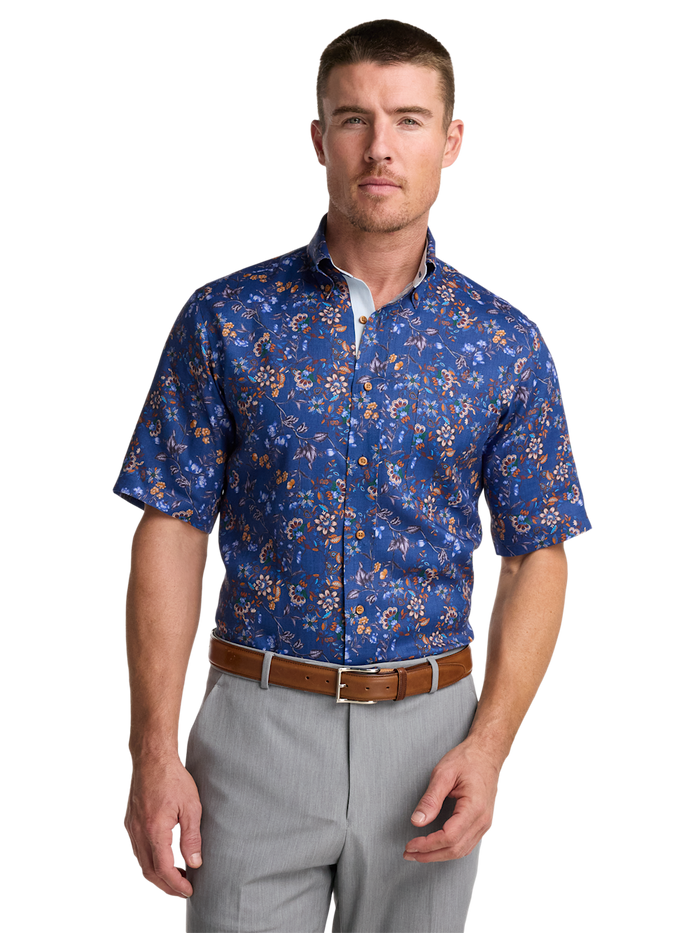 Alternate Image of Non-iron Linen Floral Dress Shirt With Contrast Trim-1