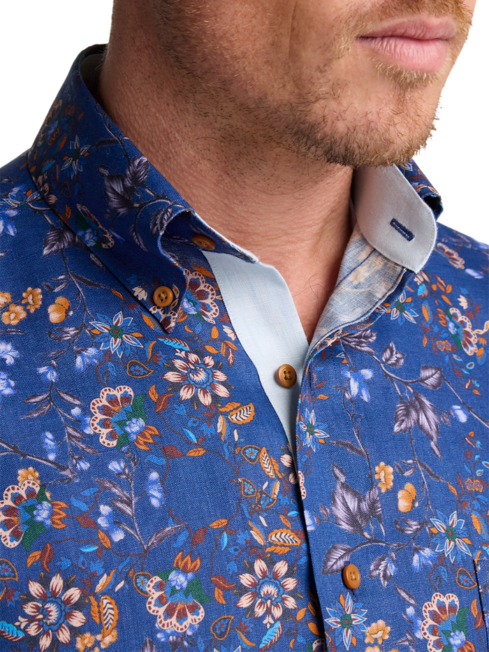 Alternate Image of Non-iron Linen Floral Dress Shirt With Contrast Trim-2