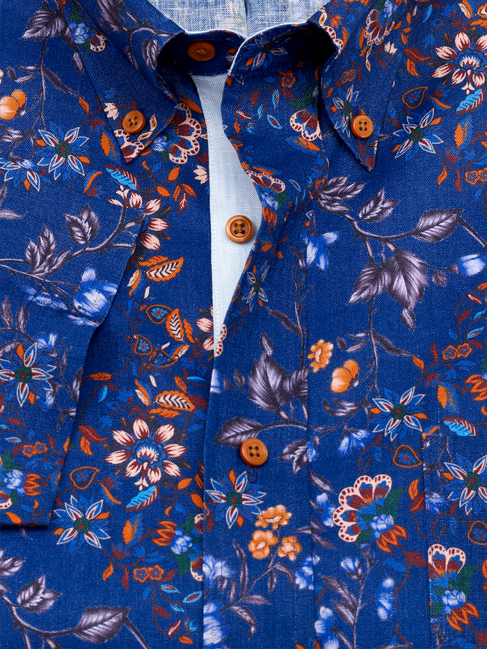 Alternate Image of Non-iron Linen Floral Dress Shirt With Contrast Trim-5