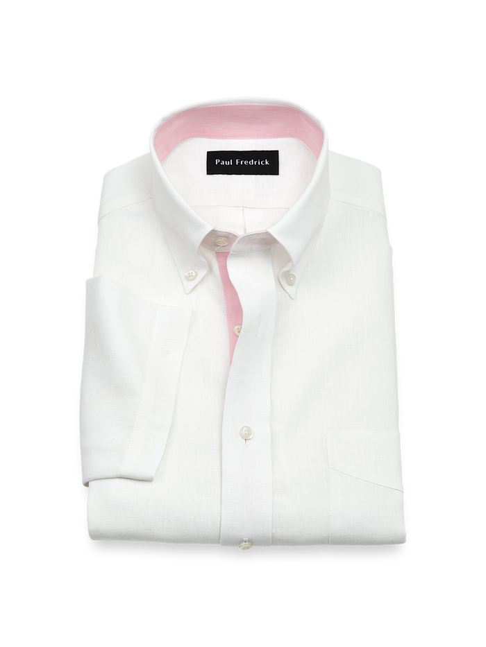 Product Image of Non-iron Linen Solid Dress Shirt With Contrast Trim-White