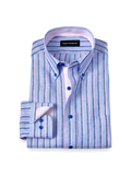 Product Image of Non-iron Linen Stripe Dress Shirt With Contrast Trim-Blue/Pink