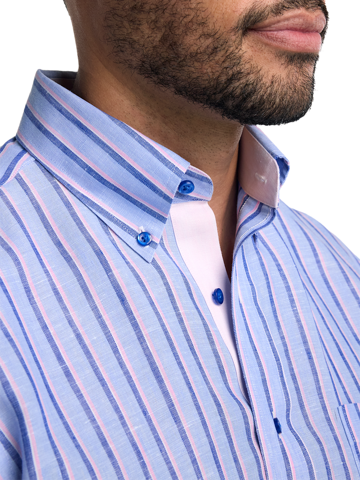 Alternate Image of Non-iron Linen Stripe Dress Shirt With Contrast Trim-2