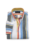 Product Image of Non-iron Linen Stripe Dress Shirt With Contrast Trim-White Multi