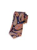 Product Image of Paisley Woven Silk Tie-Navy/Orange
