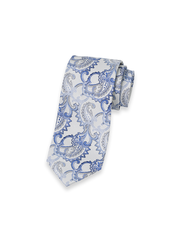 Paisley Woven Silk Tie - White/blue
