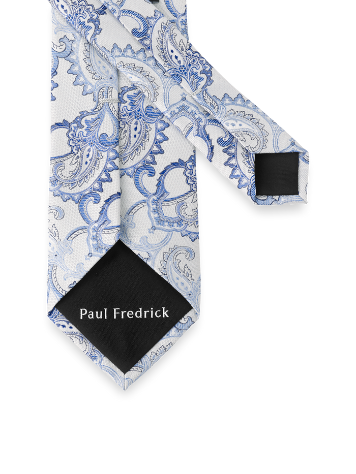 Paisley Woven Silk Tie - White/blue