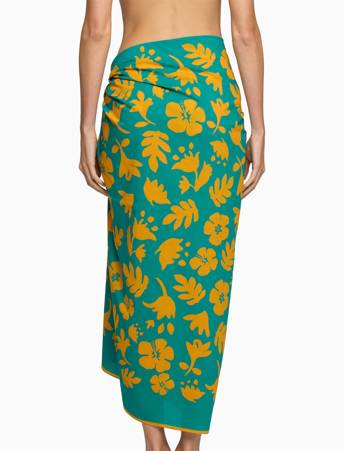 Pareo donna cotone fantasia fiori su fondo color pavone - Gallo 1927 - Official Online Shop