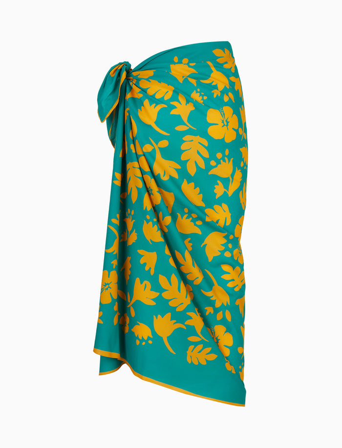 Pareo donna cotone fantasia fiori su fondo color pavone - Gallo 1927 - Official Online Shop