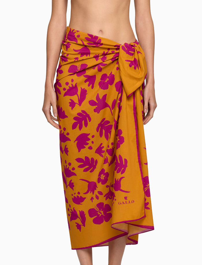 Pareo donna cotone fantasia fiori su fondo giallo - Gallo 1927 - Official Online Shop