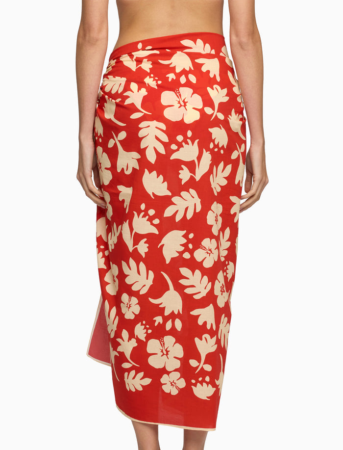 Pareo donna cotone fantasia fiori su fondo rosso - Gallo 1927 - Official Online Shop