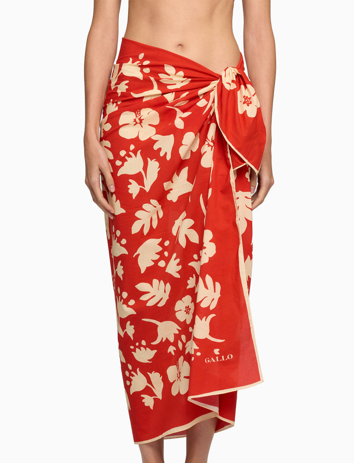 Pareo donna cotone fantasia fiori su fondo rosso - Gallo 1927 - Official Online Shop