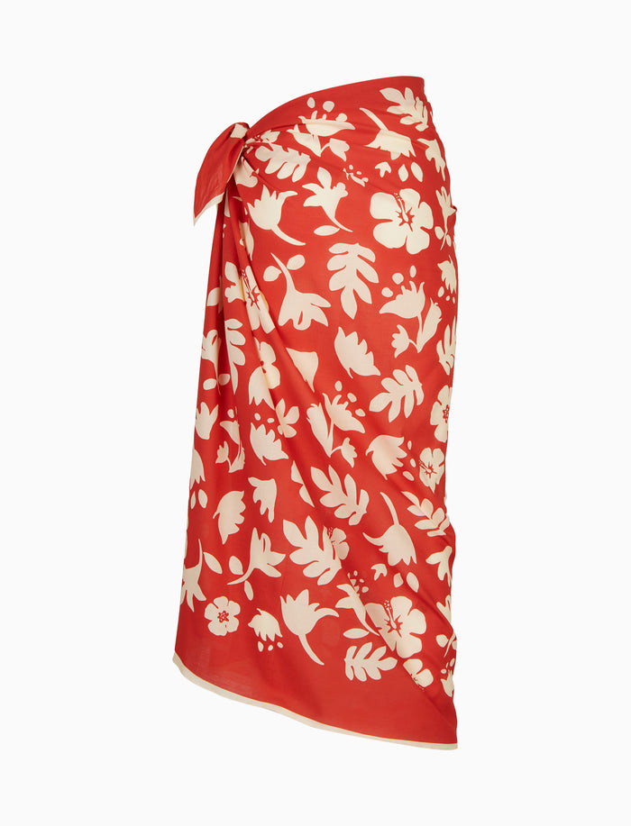 Pareo donna cotone fantasia fiori su fondo rosso - Gallo 1927 - Official Online Shop