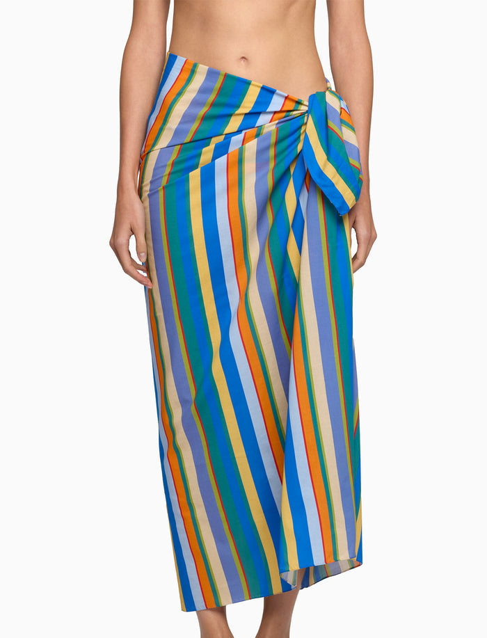 Pareo donna cotone righe multicolor azzurro - Gallo 1927 - Official Online Shop