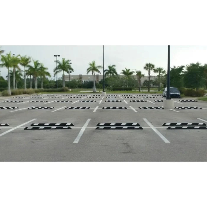 Park-It® Parking Stop Curb - Black with White Stripes - 6' Feet Long - Rubber - GNRS1620WH
