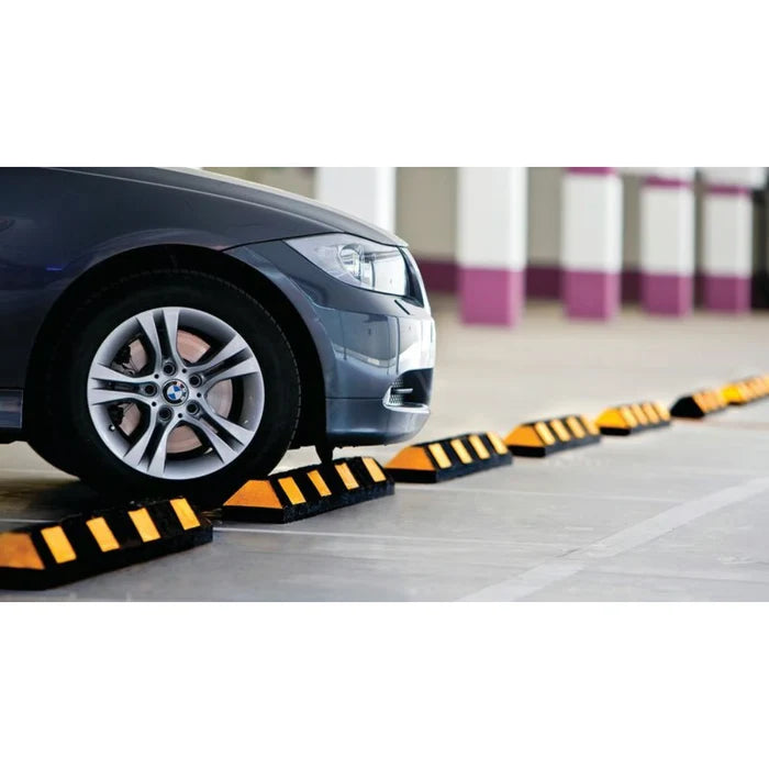Park-It® Parking Stop Curb - Black with Yellow Stripes - 6' Feet Long - Rubber - GNRS1610YB