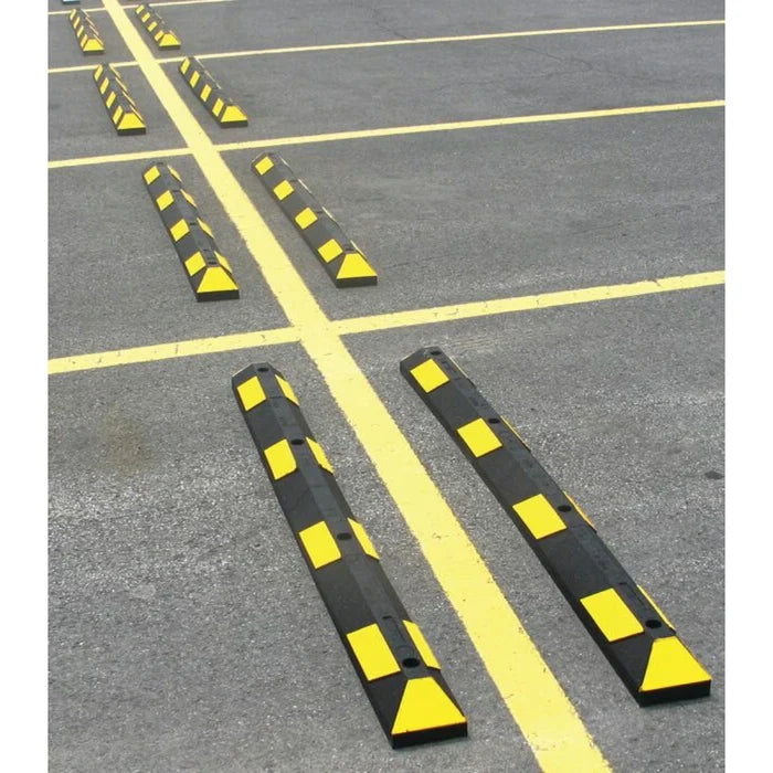 Park-It® Parking Stop Curb - Black with Yellow Stripes - 6' Feet Long - Rubber - GNRS1610YB
