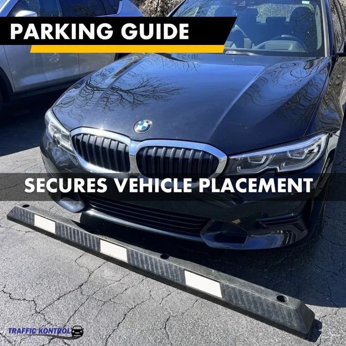 Parking Block - 6 Feet Long - Rubber Curb Wheel Stop - White Stripes