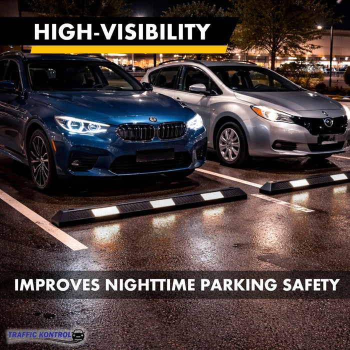 Parking Block - 6 Feet Long - Rubber Curb Wheel Stop - White Stripes