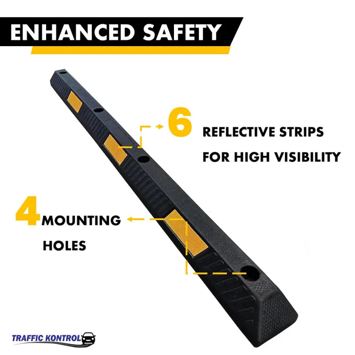 Parking Curb Block - 6 ft Long Wheel Stop - Yellow / Black Striped Rubber