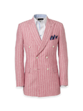 Product Image of Pinstripe Linen Double Breasted Peak Lapel Suit Jacket-Pink/White