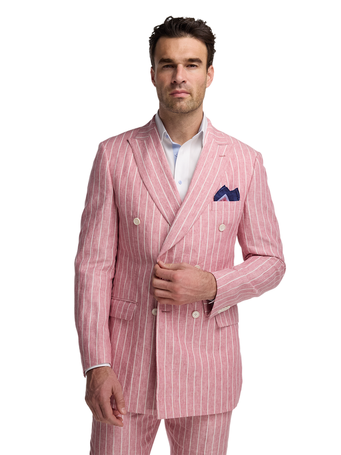 Alternate Image of Pinstripe Linen Double Breasted Peak Lapel Suit Jacket-1